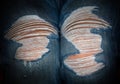 damaged jeans on the knees. Royalty Free Stock Photo