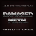 Damaged metal alphabet font. Chrome effect letters and numbers.