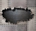 Damaged metal armor with torn hole background Royalty Free Stock Photo