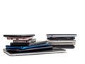 Damaged mobile phones. A bunch of broken smartphones. Royalty Free Stock Photo