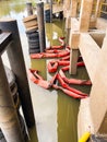 Damaged Oil Containment Booms at Waterside Structure Royalty Free Stock Photo
