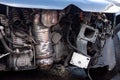 Damaged partially diassembled car internal parts