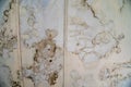 Damaged, peeling paint with water and rust spots on the wall, useful for backgrounds Royalty Free Stock Photo