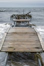 Damaged pier after flood storm in Hundige Denmark 20 October 2023 Koge bugt,
