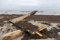 Damaged pier after flood storm in Vallensbaek Denmark 20 October 2023 Koge bugt,