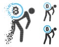 Damaged Pixelated Halftone Bitcoin Courier Person Icon