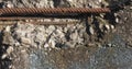 Damaged reinforced concrete with exposed rebar