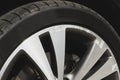 Damaged rim closeup. Car wheel on sunny day. Royalty Free Stock Photo