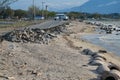 Damaged road near coastline after tsunami in palu