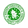 Damaged round green stamp with the words - Merry Christmas