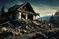 Damaged Ruined house after earthquake. Generate Ai