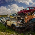 Damaged rusted car scraps
