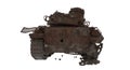 Damaged rusty battle tank on an isolated white background. 3d illustration