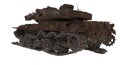 Damaged rusty battle tank on an isolated white background. 3d illustration