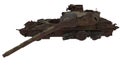 Damaged rusty battle tank on an isolated white background. 3d illustration