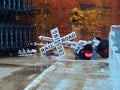 Damaged sign at a train derailment in Washington CH Royalty Free Stock Photo