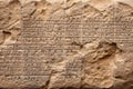 Damaged stone wall with ancient Sumerian cuneiform, fiction view Royalty Free Stock Photo