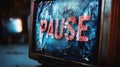 Damaged Television Screen Showing Pause Text Royalty Free Stock Photo