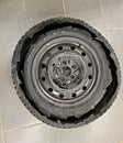 Damaged tire after blowout