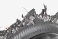 Damaged tire after tire explosion Royalty Free Stock Photo