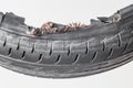 Damaged tire after tire explosion