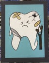 Damaged tooth funny illustration for dental clinic