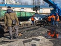 Railway workers liquidate the emergency. Royalty Free Stock Photo