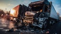 Damaged truck after an accident on the highway