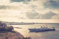 Damaged Ukrainian military ship lies by shore in Feodosia, Crimea