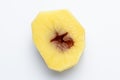 Damaged uncooked yellow potato, cut potatoes with symptoms of disease, illness. Spoiled raw tuber on light background