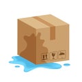 Damaged wet crate boxes 3d, broken cardboard box wet, flat style cardboard parcel boxes, packaging cargo, isometric boxes brown