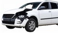 Damaged white SUV vehicle with front end collision isolated on white background Royalty Free Stock Photo
