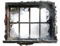 Damaged Window Frame with White Smoke on White Background After Fire Destruction Royalty Free Stock Photo