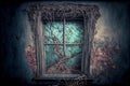 damaged window of old abandoned house with sprouted branches from tree Royalty Free Stock Photo