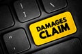 Damages Claim - money to be paid to them by a person who has damaged their reputation or property, or who has injured them, text