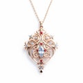 Tsarina-inspired Rose Gold Pendant With Diamonds And Blue Stones