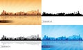 Damascus city skyline silhouette backgrounds set