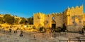 Damascus Gate of ancient Old City walls leading to bazaar marketplace of Muslim Quarter of Jerusalem in Israel Royalty Free Stock Photo