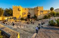 Damascus Gate of ancient Old City walls leading to bazaar marketplace of Muslim Quarter of Jerusalem in Israel Royalty Free Stock Photo