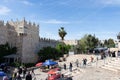 Damascus Gate of old city of Jerusalem - Israel: April 2022. Touristic cities in world. Life in Jerusalem