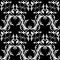 Damask baroque floral seamless pattern. Black white background w