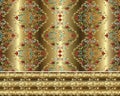 Damask Baroque gold 3d seamless pattern and border. Royalty Free Stock Photo