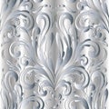 Damask baroque silver 3d seamless pattern. Vector drapery light