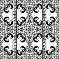 Damask black and white vintage vector seamless pattern. Ethnic greek style ornamental background. Hand drawn floral arabesque Royalty Free Stock Photo