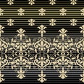 Damask border with foulard on ombre stripe field, seamless, victorian, greek