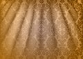 Damask fabric drape. Luxury wallpaper in the style of Baroque. Yellow grunge texture vector background with floral ornament.