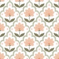 Damask floral hand drawn wallpaper. Pastel simple meadow flower seamless pattern. Vector botanical beige design Royalty Free Stock Photo