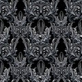 Damask floral seamless pattern. Vector black white flourish back