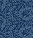 Damask Flower Motif Sashiko Stitch Pattern. Japanese Needlework Seamless Vector Background. Hand Drawn Texture For Textile Print.