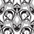 Damask lace black and white vector seamless pattern. Monochrome Royalty Free Stock Photo